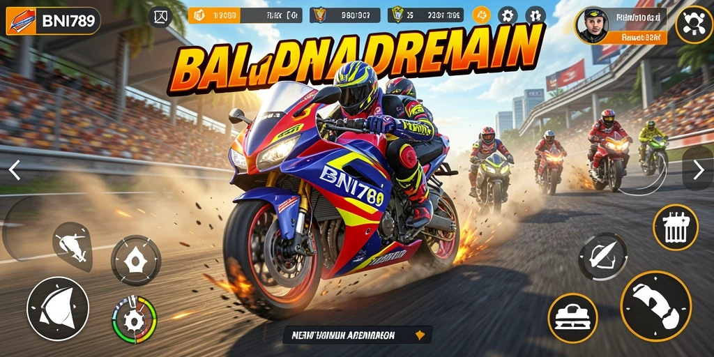 Tampilan gameplay balapan motor yang aksinya mendebarkan.