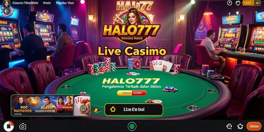 Screenshot HALO777 menampilkan dealer langsung dalam permainan kasino yang menyenangkan.