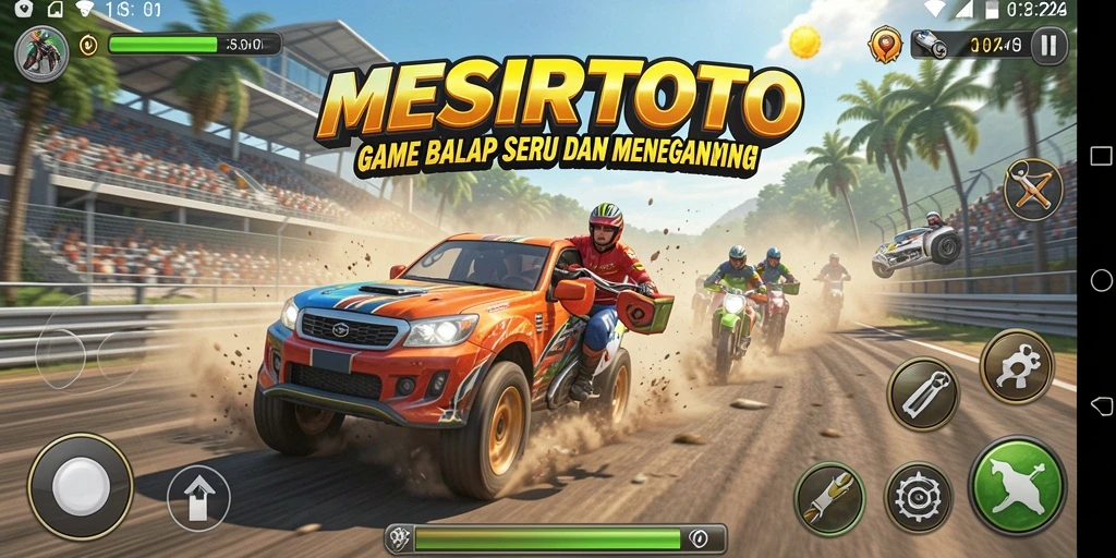 Gameplay seru MESIRTOTO saat perlombaan di trek balap.