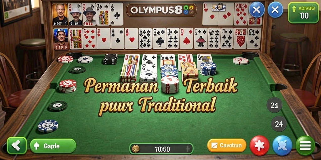 Screenshot dari gameplay seru OLYMPUS88 yang memperlihatkan pertandingan Gaple.
