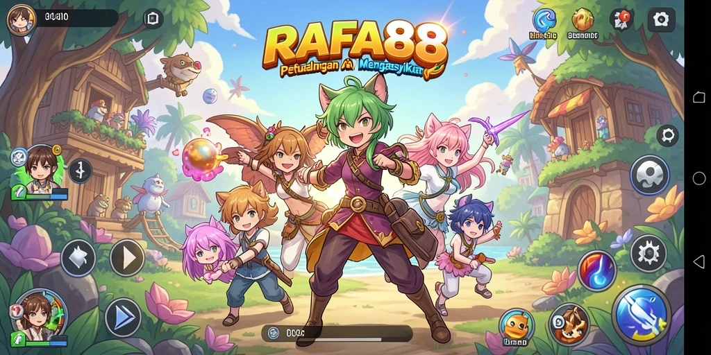 Tampilan gameplay menarik dengan karakter anime yang berwarna-warni.