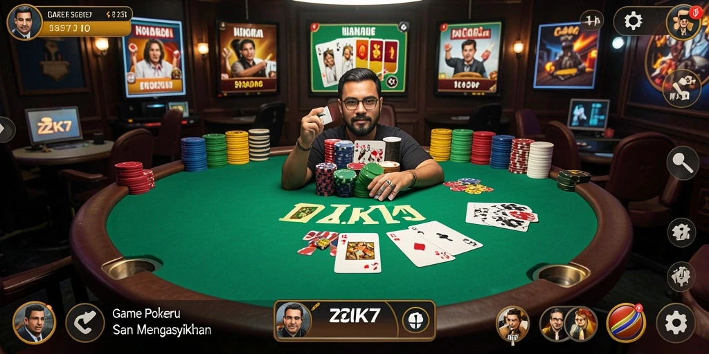 Tangkapan layar gameplay seru ZK7 yang menampilkan Poker.